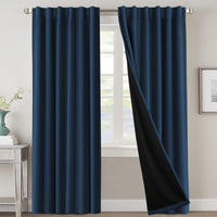 H.VERSAILTEX 100% Blackout Curtains for Bedroom with Black Liner Full Room Darkening Curtains 84 Inch Long Thermal Insulated Back Tab/Rod Pocket Window Drapes for Living Room, 2 Panels, Natural Sand