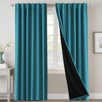 H.VERSAILTEX 100% Blackout Curtains for Bedroom with Black Liner Full Room Darkening Curtains 84 Inch Long Thermal Insulated Back Tab/Rod Pocket Window Drapes for Living Room, 2 Panels, Natural Sand