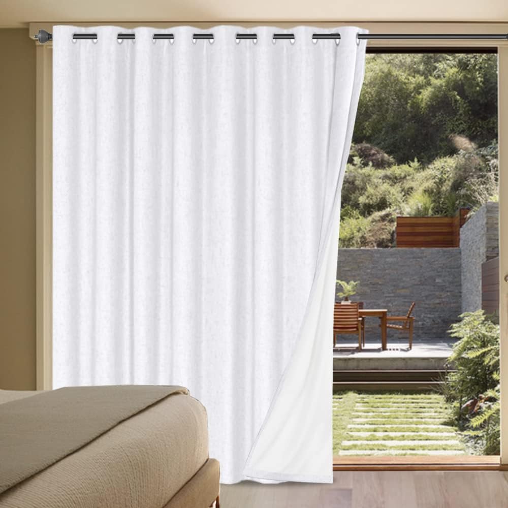 2pcs H.VERSAILTEX Linen Blackout Curtains Durable Thick Textured Linen Look 100% Blackout Patio Door Curtain, Anti Rust Grommet Extra Wide Sliding Glass Door Curtains