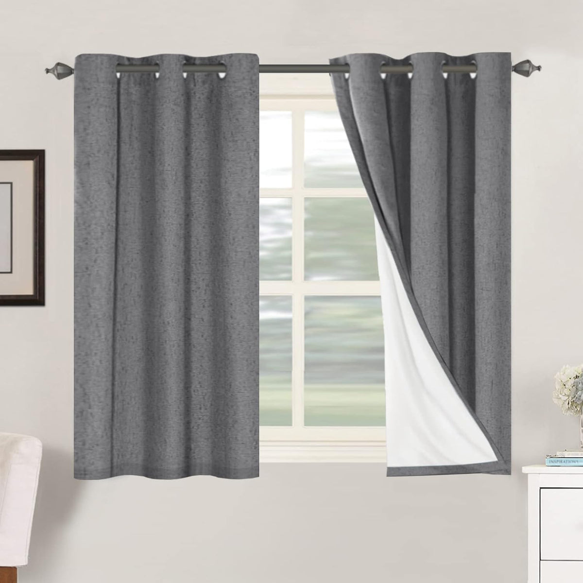 2pcs H.VERSAILTEX Blackout Linen Curtains, 100% Blackout Drapes Textured Blackout Curtains with White Thermal Insulated Liner, Grommet Top Curtains Living Room