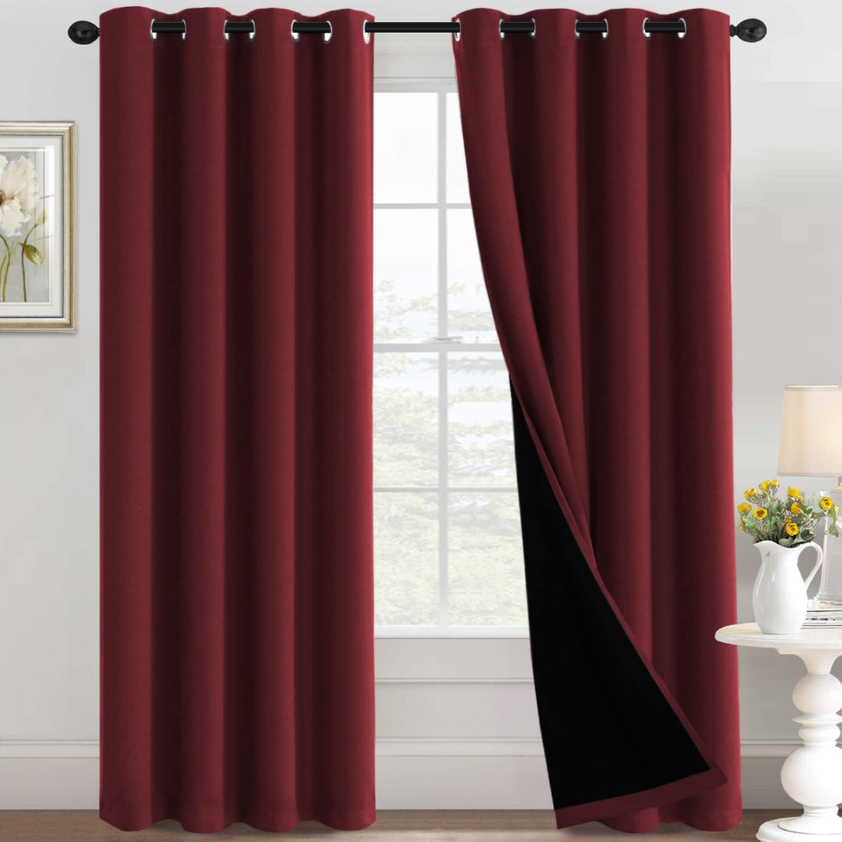 H.VERSAILTEX 100% Black Out Curtains for Bedroom inch Long Blackout Curtains for Living Room, Short Curtains for Windows, Energy Efficiency Curtain Drape Grommet 1 Panel