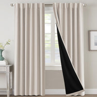 H.VERSAILTEX 100% Blackout Curtains for Bedroom with Black Liner Full Room Darkening Curtains 84 Inch Long Thermal Insulated Back Tab/Rod Pocket Window Drapes for Living Room, 2 Panels, Natural Sand