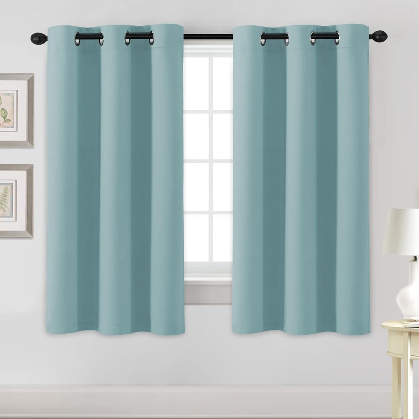 H.VERSAILTEX Stone Blue Blackout Curtains for Bedroom/Living Room 2 Panels Set - Thermal Insulated Room Darkening Grommet Top Blue Curtains