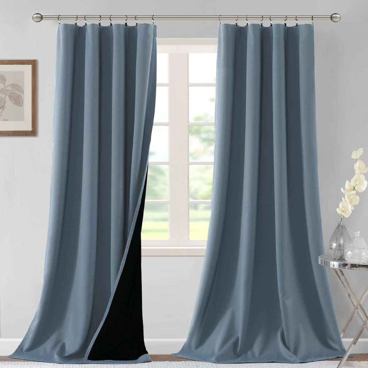 H.VERSAILTEX 100% Blackout Curtains for Bedroom Short Curtains Half Window Curtains for Kitchen, Privacy Energy Saving Curtain Tiers for Bathroom Shades, W 42 x L 36 inch, Pumice Stone, Set of 2