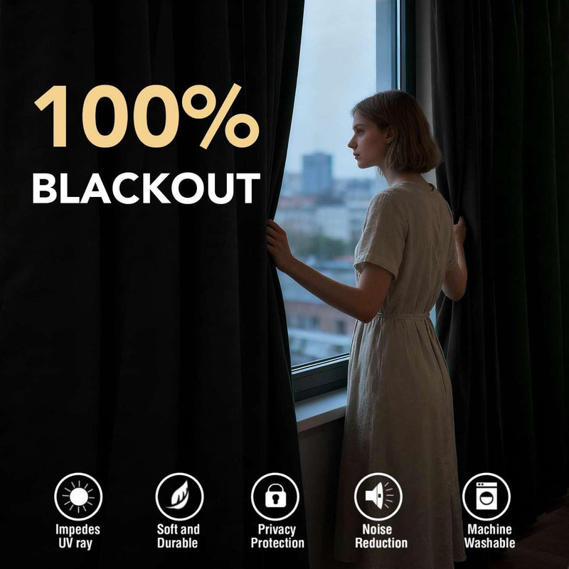 H.VERSAILTEX 100% Blackout Curtains Back Tab Full Light Blocking Curtain Draperies with Gray Coating Thermal Insulated Window Treatment Set of 2 Panels, 52" W x 84" L, Natural