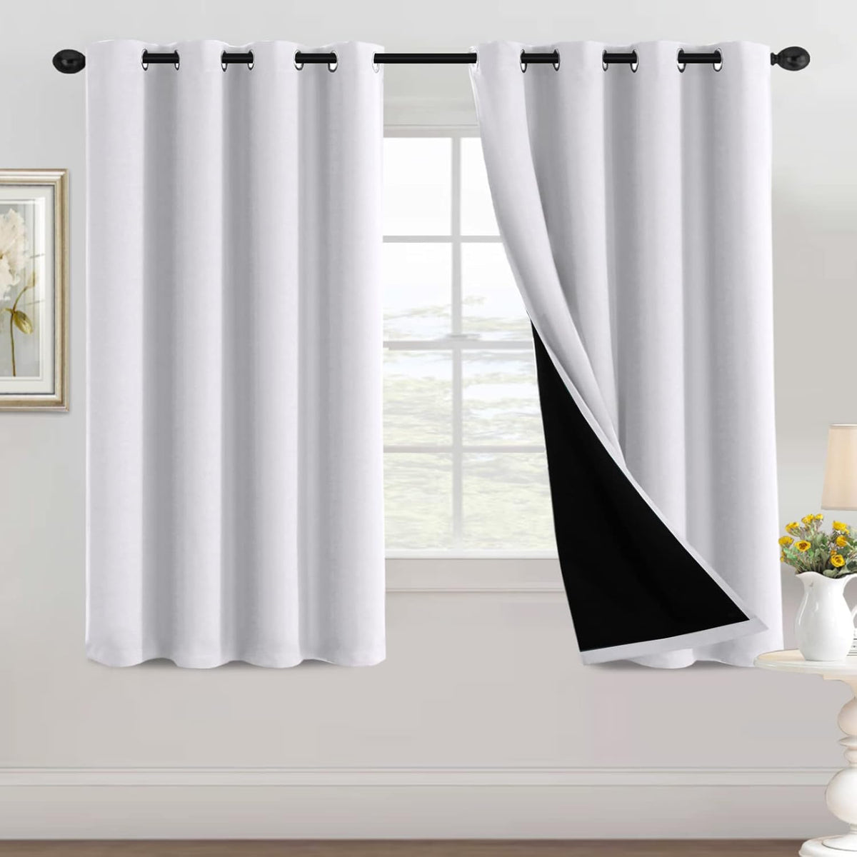 H.VERSAILTEX 100% Black Out Curtains for Bedroom inch Long Blackout Curtains for Living Room, Short Curtains for Windows, Energy Efficiency Curtain Drape Grommet 1 Panel