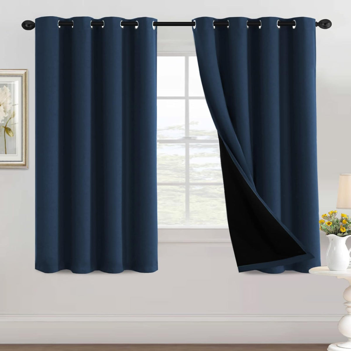 H.VERSAILTEX 100% Black Out Curtains for Bedroom inch Long Blackout Curtains for Living Room, Short Curtains for Windows, Energy Efficiency Curtain Drape Grommet 1 Panel