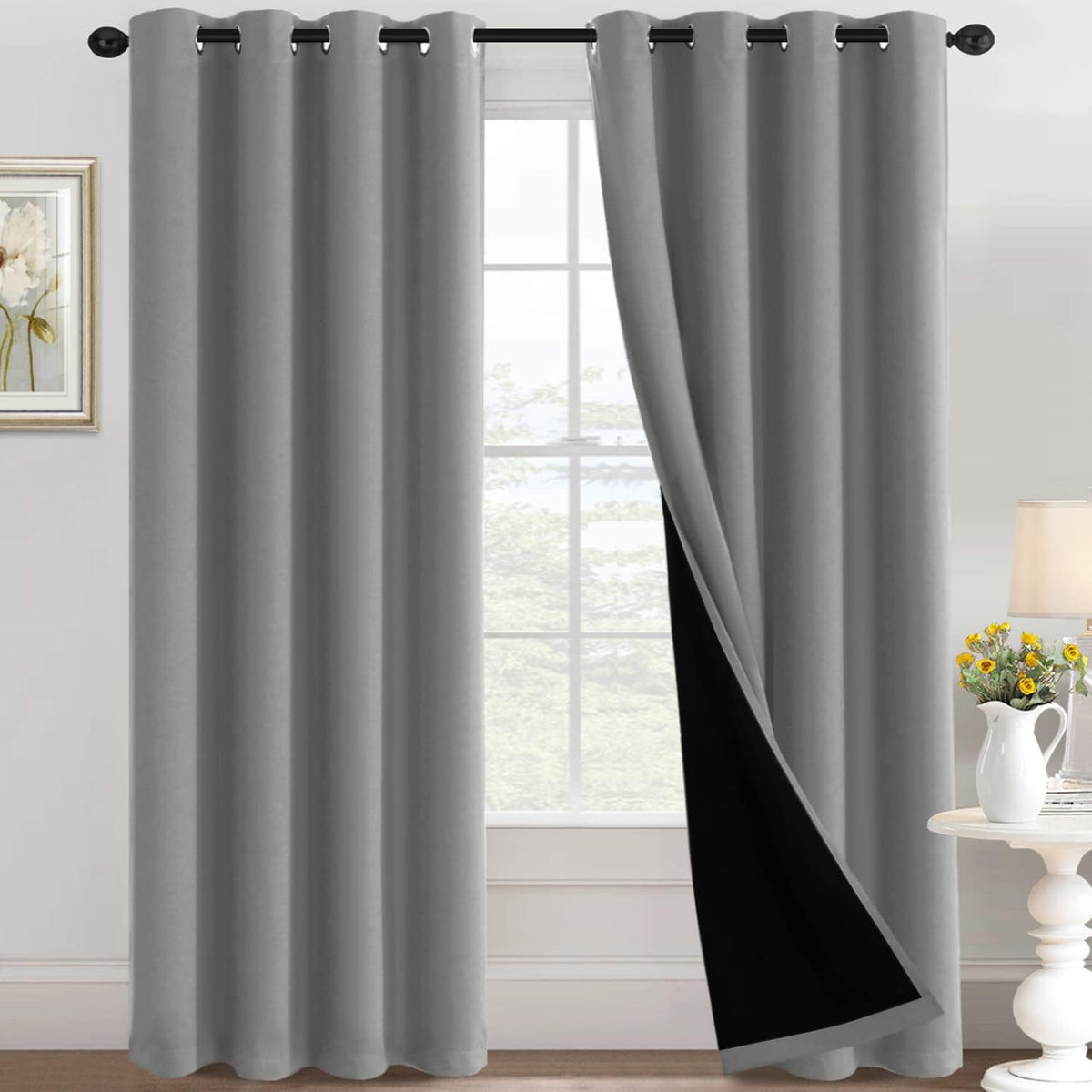 H.VERSAILTEX 100% Black Out Curtains for Bedroom inch Long Blackout Curtains for Living Room, Short Curtains for Windows, Energy Efficiency Curtain Drape Grommet 1 Panel