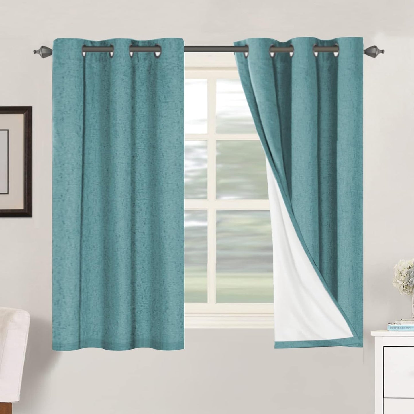 2pcs H.VERSAILTEX Blackout Linen Curtains, 100% Blackout Drapes Textured Blackout Curtains with White Thermal Insulated Liner, Grommet Top Curtains Living Room