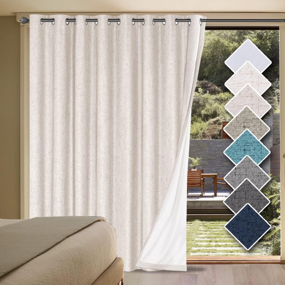 2pcs H.VERSAILTEX Linen Blackout Curtains Durable Thick Textured Linen Look 100% Blackout Patio Door Curtain, Anti Rust Grommet Extra Wide Sliding Glass Door Curtains