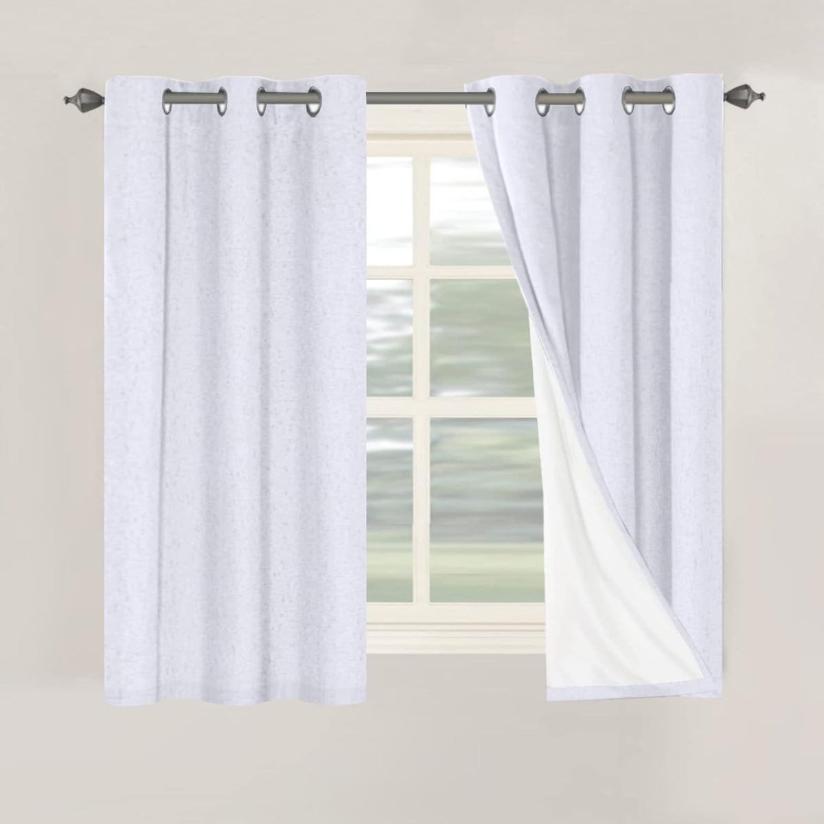 2pcs H.VERSAILTEX Blackout Linen Curtains, 100% Blackout Drapes Textured Blackout Curtains with White Thermal Insulated Liner, Grommet Top Curtains Living Room