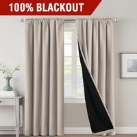 H.VERSAILTEX 100% Blackout Curtains for Bedroom with Black Liner Full Room Darkening Curtains 84 Inch Long Thermal Insulated Back Tab/Rod Pocket Window Drapes for Living Room, 2 Panels, Natural Sand