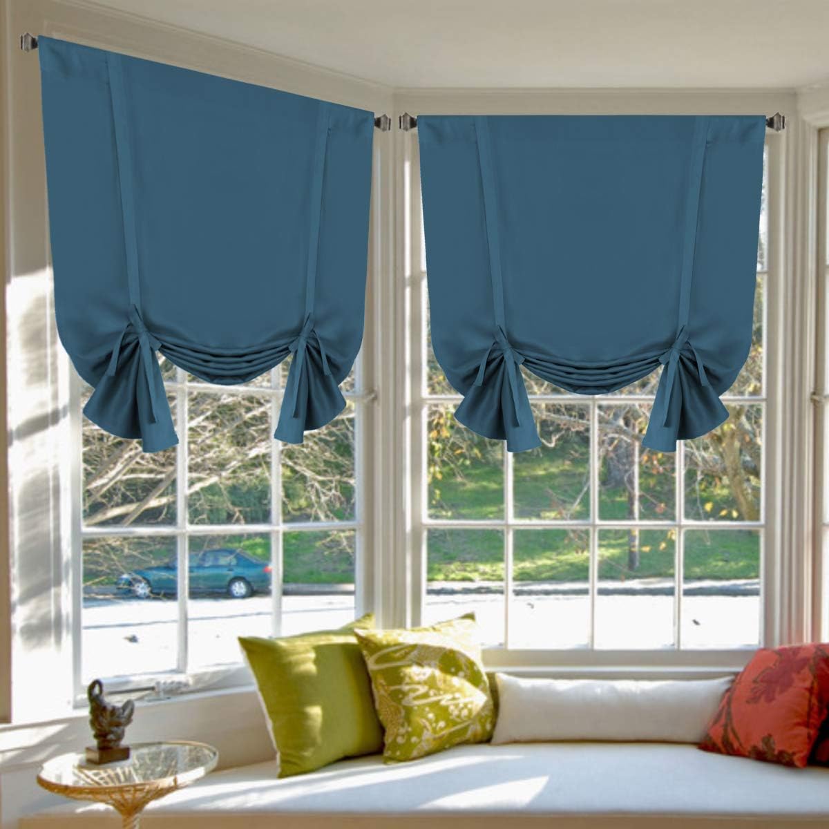 H.VERSAILTEX Blackouts Curtain for Windows - Tie Up Curtains and Valances Set Roman Balloon Blind Rod Pocket Short Curtain for Kitchen/Bathroom/Bay