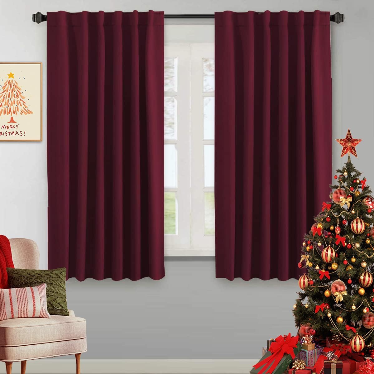 2pcs H.VERSAILTEX Blackout Curtains Thermal Insulated Window Treatment Panels Room Darkening Blackout Drapes for Living Room Back Tab/Rod Pocket Bedroom Draperies