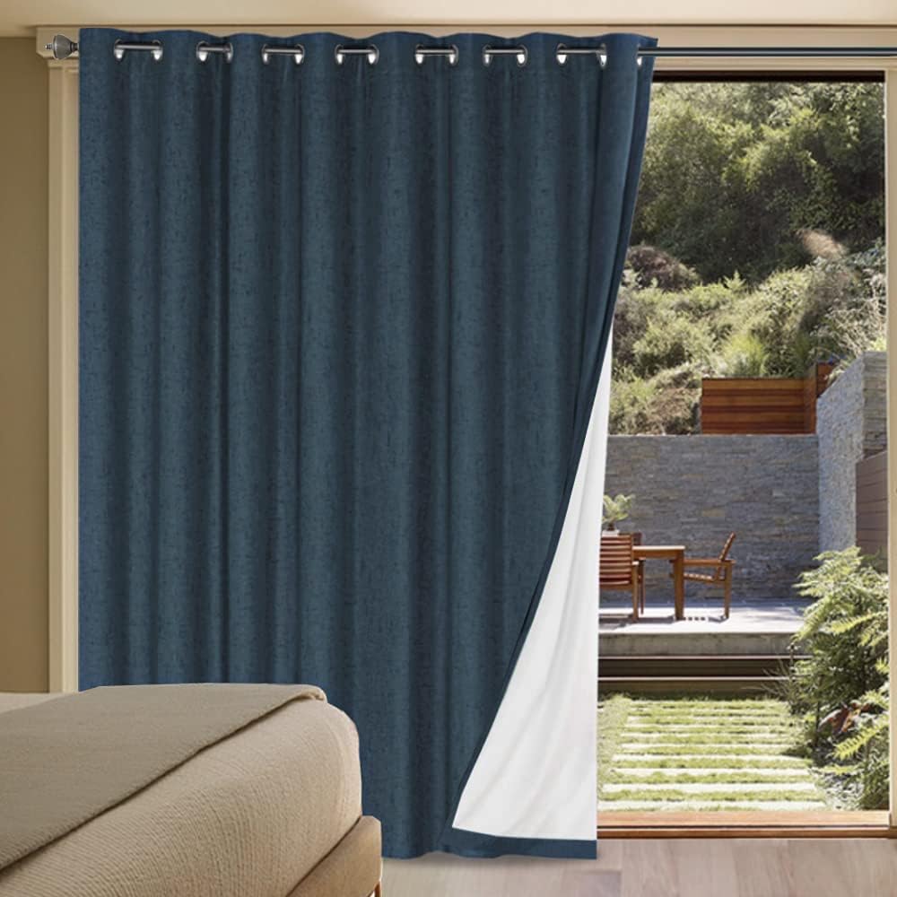 2pcs H.VERSAILTEX Linen Blackout Curtains Durable Thick Textured Linen Look 100% Blackout Patio Door Curtain, Anti Rust Grommet Extra Wide Sliding Glass Door Curtains