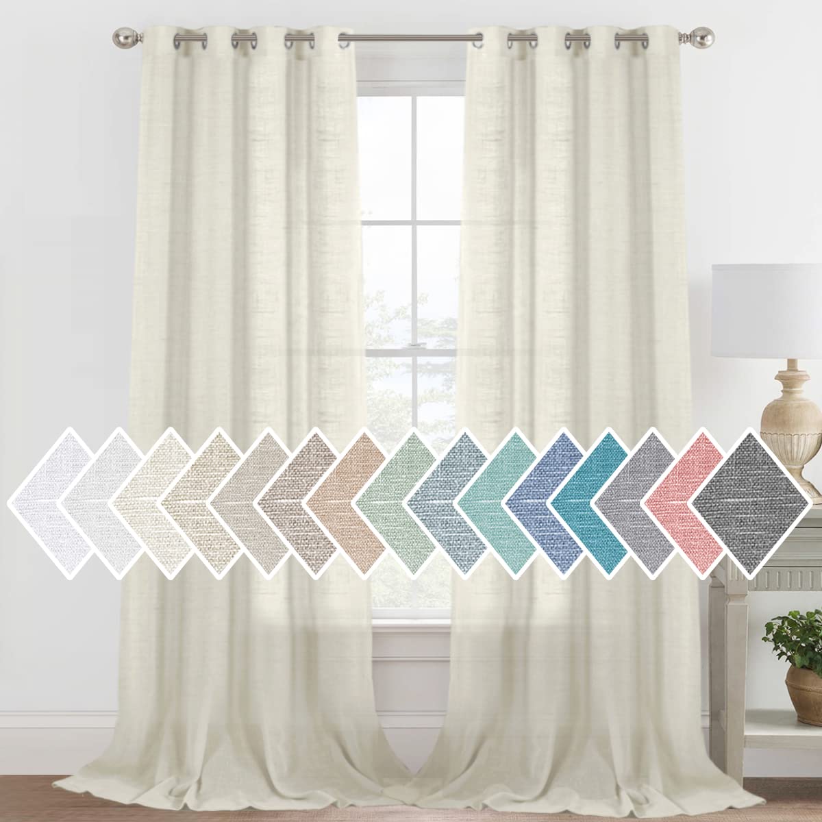 H.VERSAILTEX Linen Sheer Curtains Semi Sheer Light Filtering Window Drapes 2 Panels