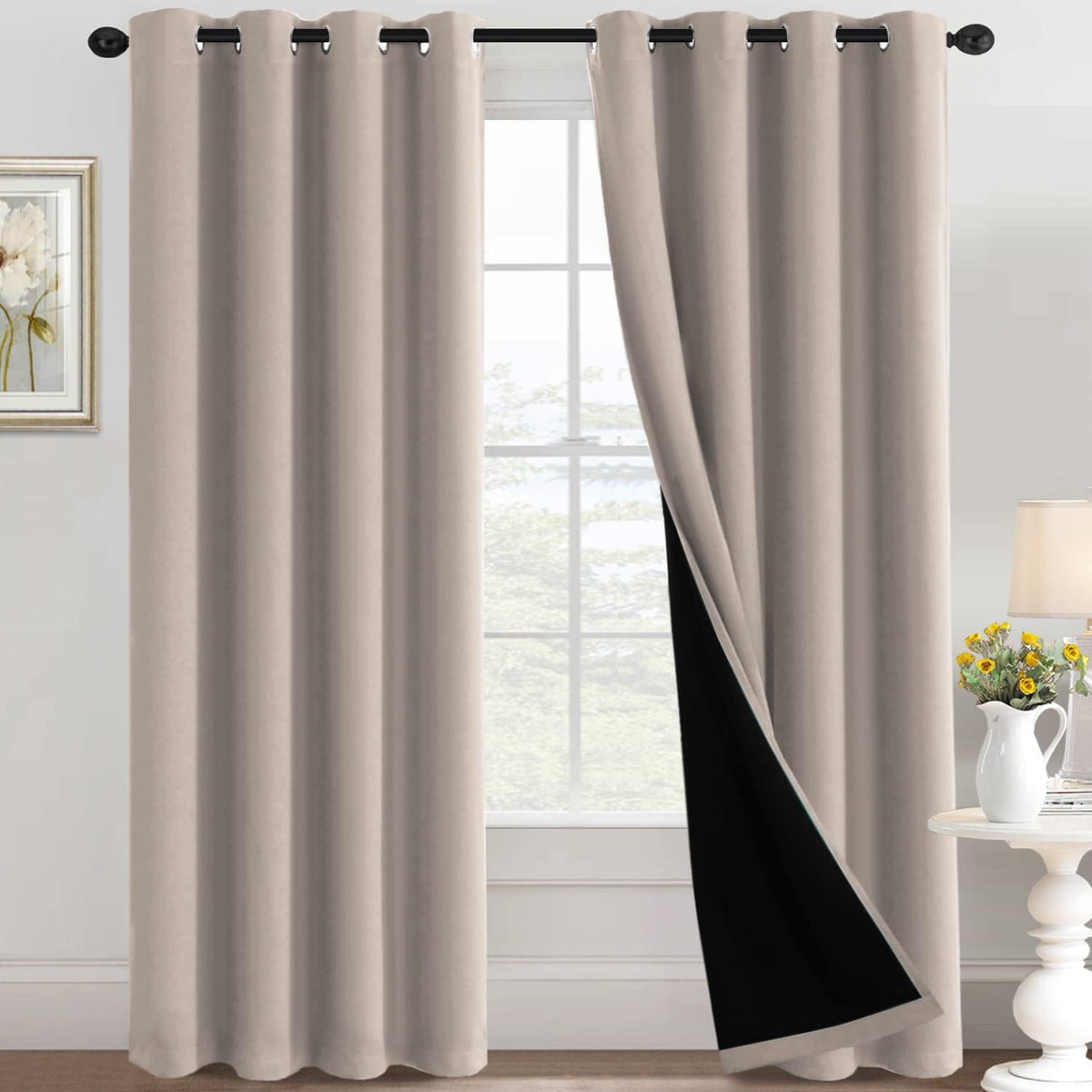 H.VERSAILTEX 100% Black Out Curtains for Bedroom inch Long Blackout Curtains for Living Room, Short Curtains for Windows, Energy Efficiency Curtain Drape Grommet 1 Panel