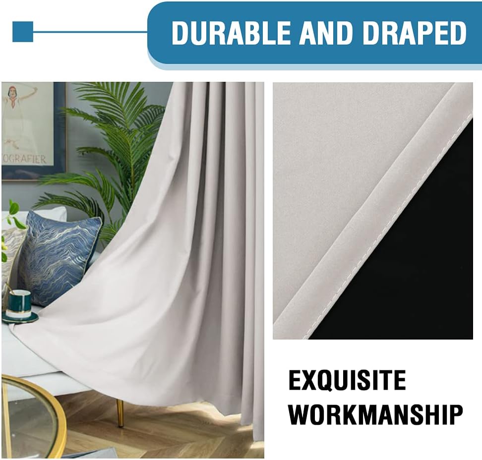 H.VERSAILTEX 100% Blackout Curtains for Bedroom Short Curtains Half Window Curtains for Kitchen, Privacy Energy Saving Curtain Tiers for Bathroom Shades, W 42 x L 36 inch, Pumice Stone, Set of 2