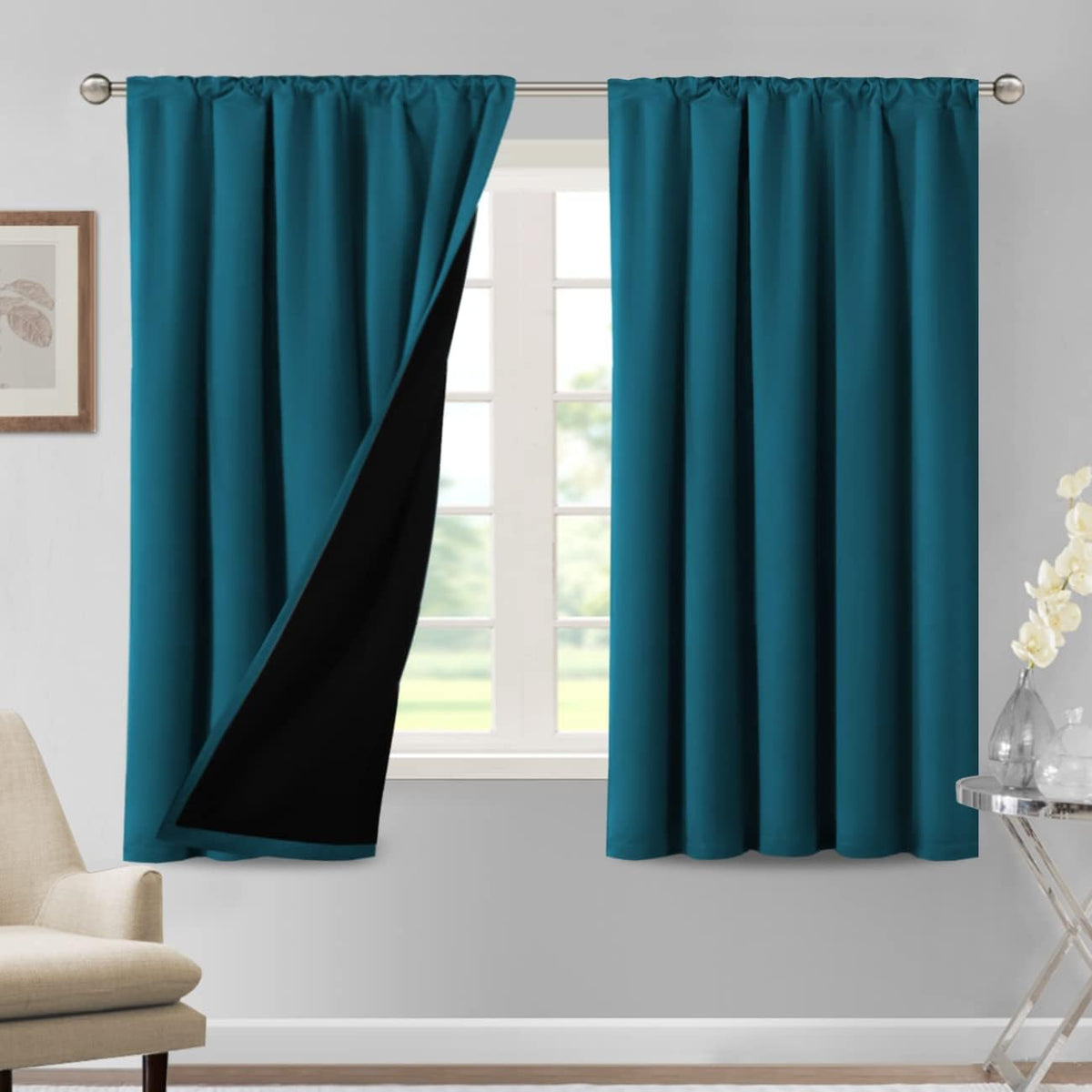 H.VERSAILTEX 100% Blackout Curtains for Bedroom Short Curtains Half Window Curtains for Kitchen, Privacy Energy Saving Curtain Tiers for Bathroom Shades, W 42 x L 36 inch, Pumice Stone, Set of 2