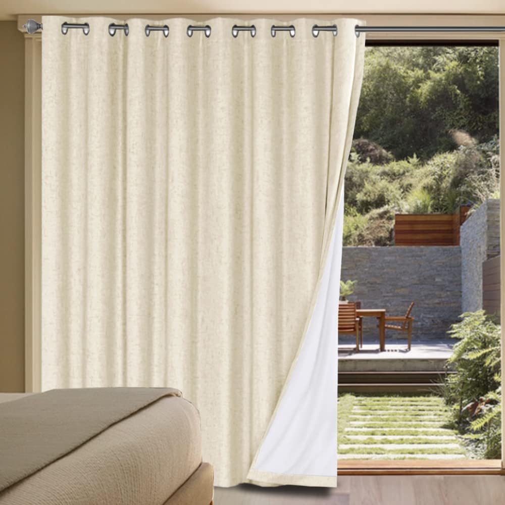 2pcs H.VERSAILTEX Linen Blackout Curtains Durable Thick Textured Linen Look 100% Blackout Patio Door Curtain, Anti Rust Grommet Extra Wide Sliding Glass Door Curtains