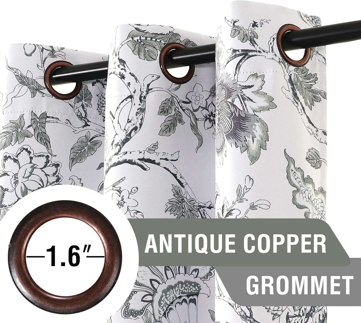 Turquoize Blackout Curtains 2 Panels Set Floral Print Drapes for Bedroom Thermal Insulated Grommet Window Curtain for Living Room(52"x 108",Antique Green Floral)