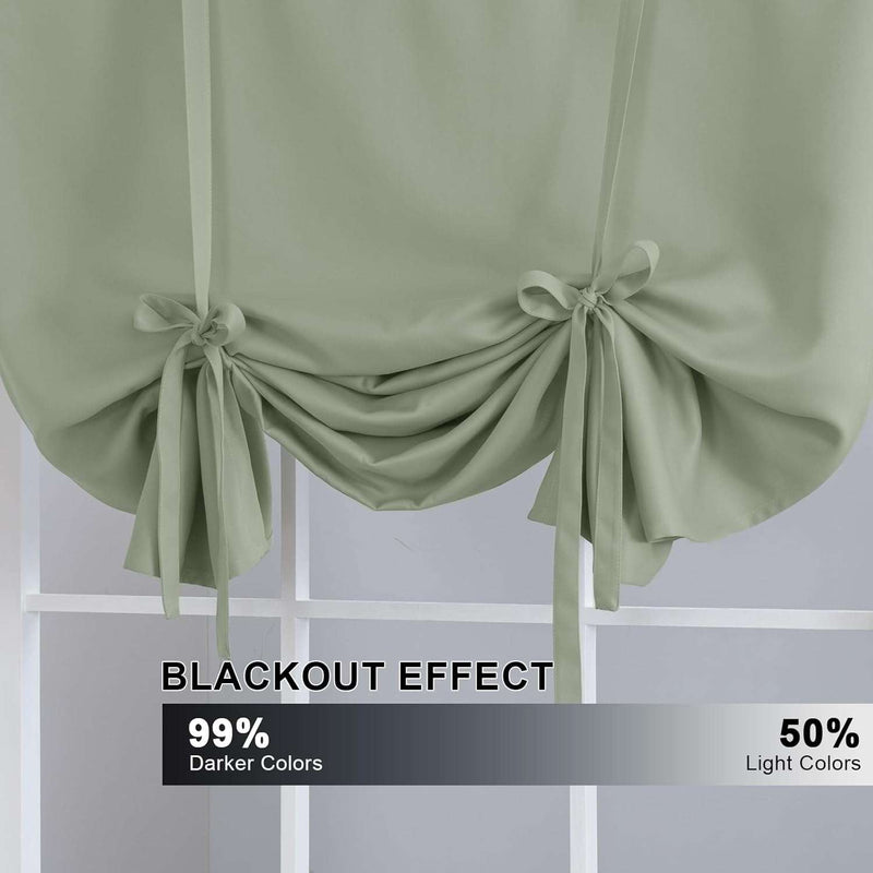 Turquoize Blackout Tie up Shades Kitchen Curtains Thermal Insulated for Bedroom, Rod Pocket 2 Panels(42" x 63",Light Sage)