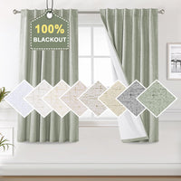 100% Blackout Curtains for Bedroom Faux Linen Texture Thermal Back Tab/Rod Pocket/Hook Belt Draperies 2 Panels