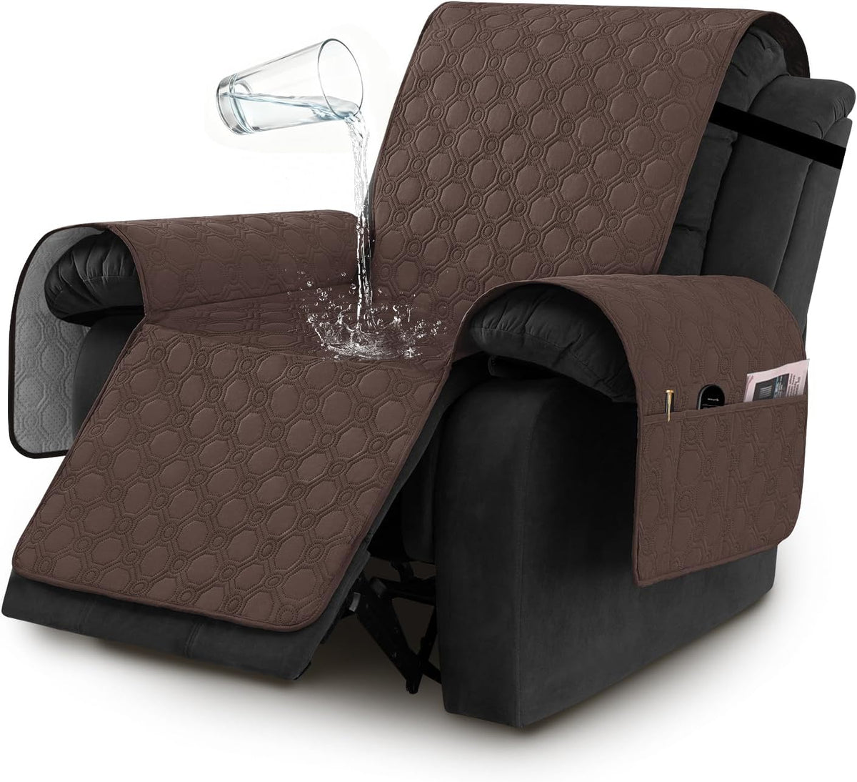 H.VERSAILTEX 100% Waterproof Recliner Chair Covers, Recliner Covers Non-Slip Stay in Place, Thick Cover for Recliner Chair with Pocket, Dog Couch Cover Protector Washable(Beige, 28")