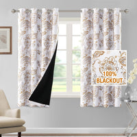 H.VERSAILTEX 100% Blackout Curtains for Living Room Camellia Floral 84 Inches Long Light Blocking Window Treatment with Black Liner Grommet Thermal Drapes, 2 Panels, Grey