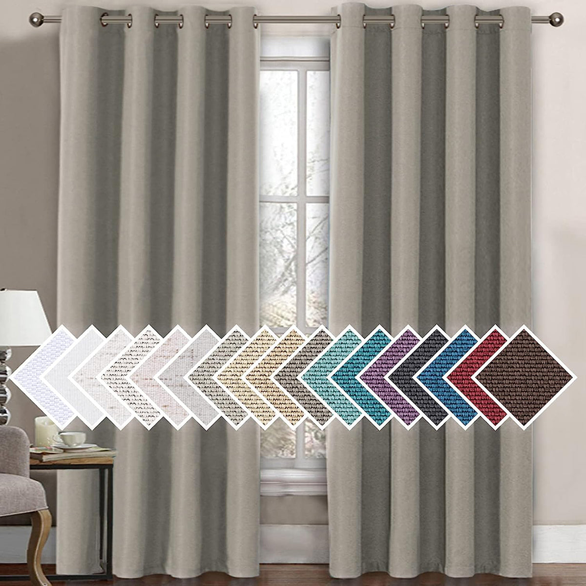 H.VERSAILTEX Linen Blackout Curtain for Bedroom/Living Room Thermal Insulated Grommet Linen Look Curtain Drapes Primitive Textured Burlap Effect Window Drapes