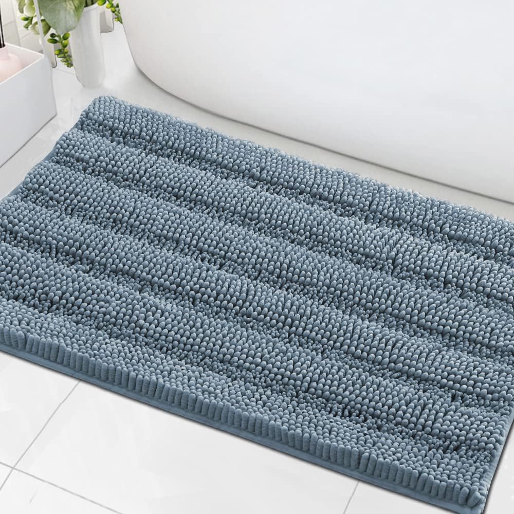 1pc H.VERSAILTEX Bath Rugs for Bathroom Non Slip Bath Mats Extra Thick Chenille Striped Rug 20" x 32" Absorbent Non Skid Fluffy Soft Shaggy Washable Dry Fast Plush Mat for Indoor, Bath Room, Tub