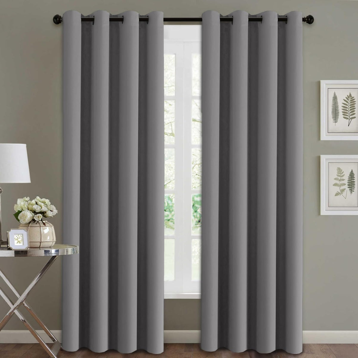 H.VERSAILTEX Stone Blue Blackout Curtains for Bedroom/Living Room 2 Panels Set - Thermal Insulated Room Darkening Grommet Top Blue Curtains