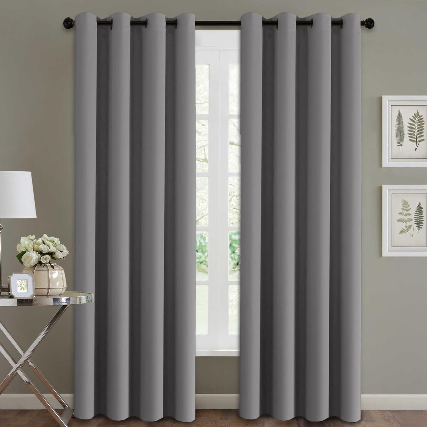 H.VERSAILTEX Stone Blue Blackout Curtains for Bedroom/Living Room 2 Panels Set - Thermal Insulated Room Darkening Grommet Top Blue Curtains