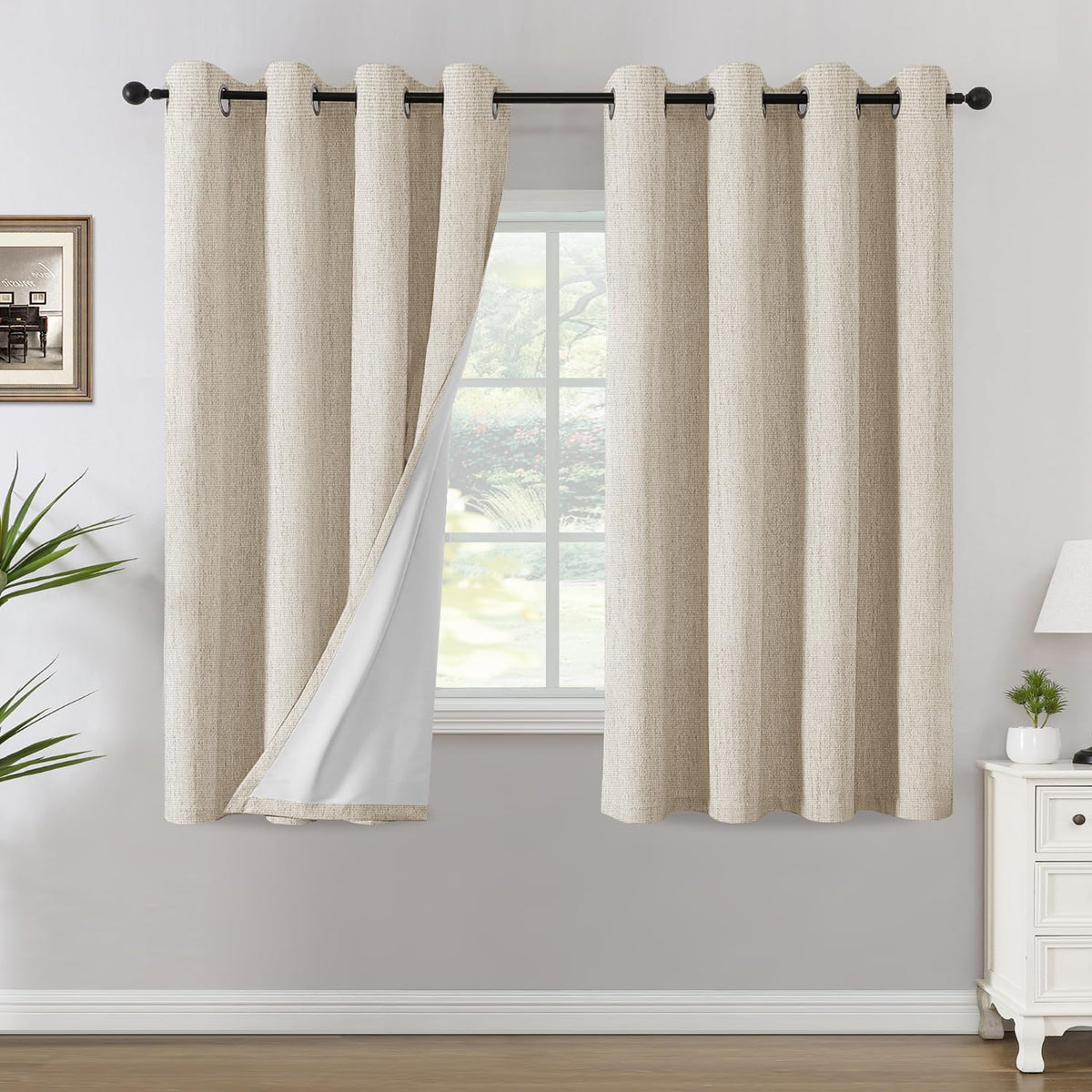 H.VERSAILTEX Chenille Curtains 96 inch Length 2 Panels 100% Blackout Drapes for Bedroom Living Room with White Flocking Coating Back Insulated Anti-Rust Grommet, Heathered Dove Gray(Not Solid)