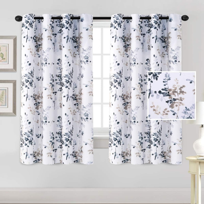 H.VERSAILTEX Blackout Curtains 45 Inch Length 2 Panels Set Room Darkening Thermal Curtains for Bedroom Sound Proof Grommet Floral Curtains, Vintage Classical Floral Printing Bluestone and Taupe