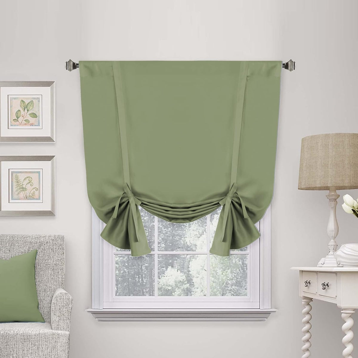 H.VERSAILTEX Blackouts Curtain for Windows - Tie Up Curtains and Valances Set Roman Balloon Blind Rod Pocket Short Curtain for Kitchen/Bathroom/Bay