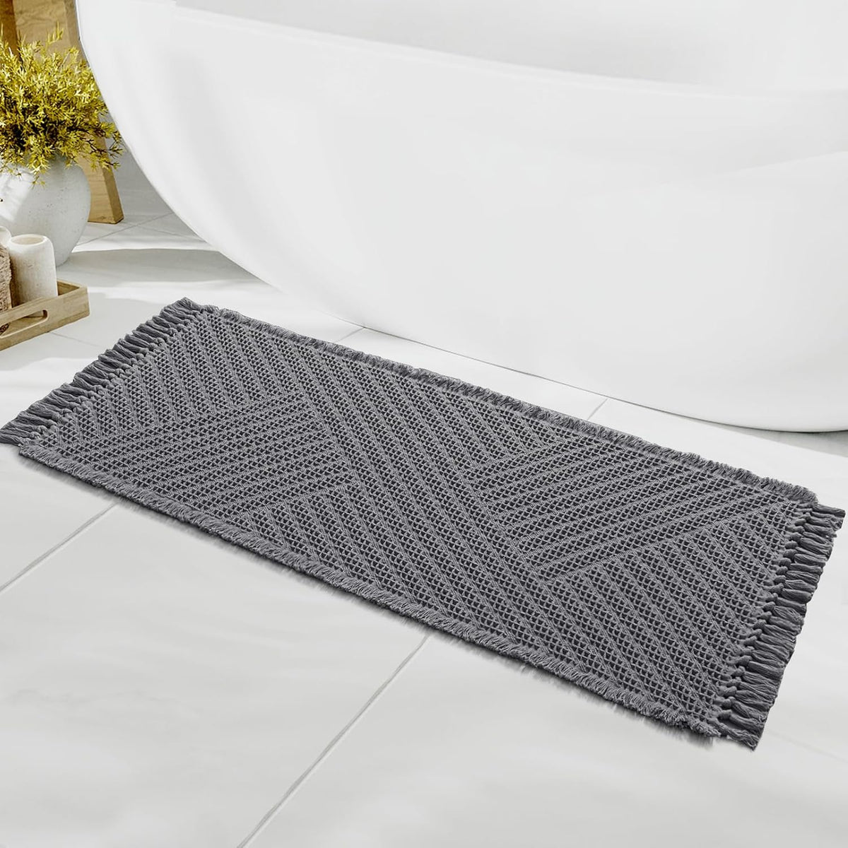 H.VERSAILTEX Waffle Boho Bath Mat – Super Absorbent, Non-Slip & Quick Dry