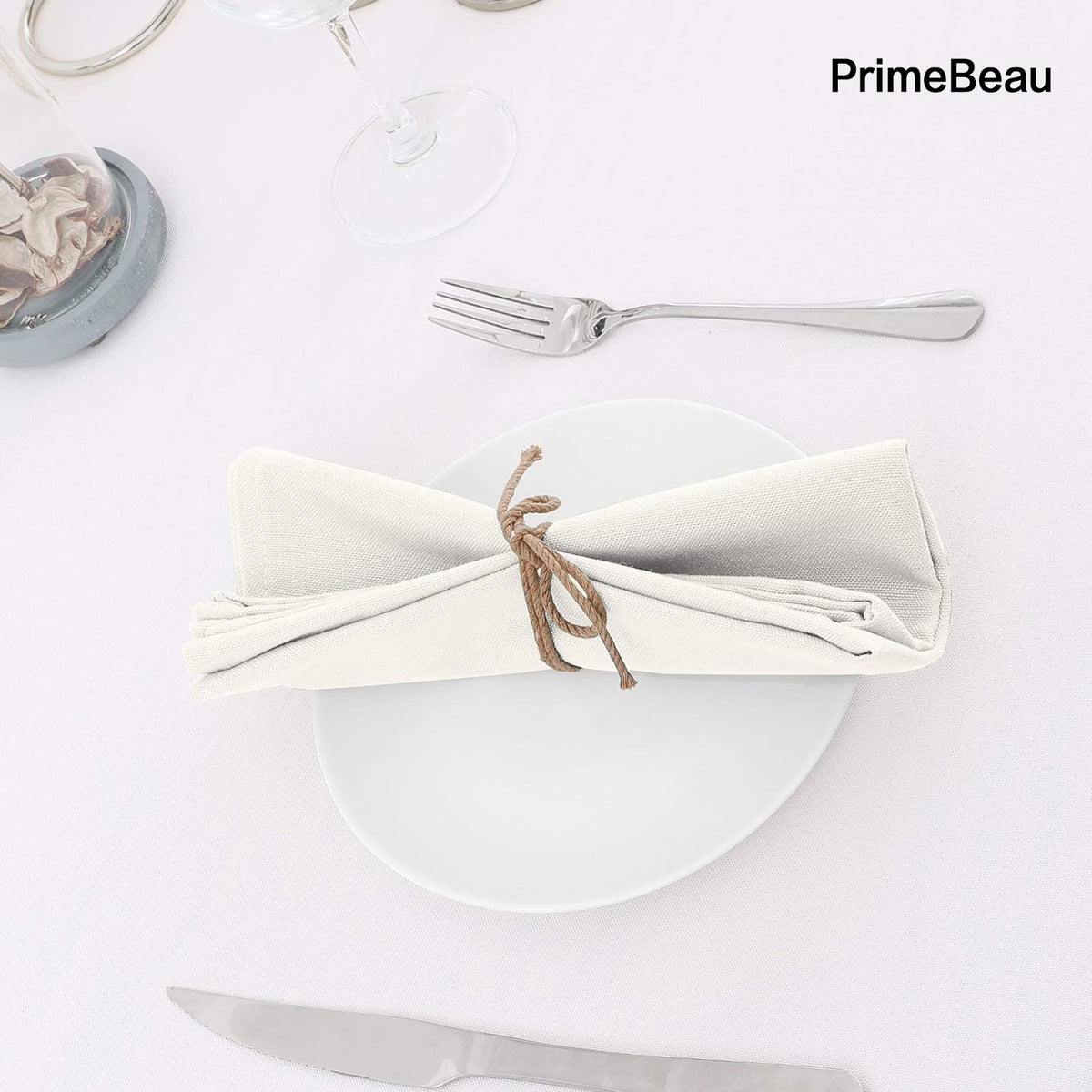 PrimeBeau Cloth Napkins Set of 12 (18" X 18") Linen Textured Dinner Napkins Waterproof Extra Soft Thick Durable Reusable Napkins with Hemmed Edges for Family Dinners, Weddings and Everyday Use