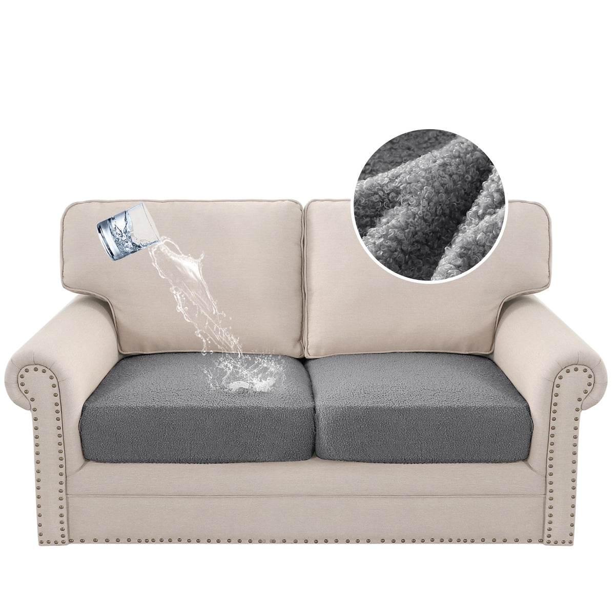 H.VERSAILTEX Waterproof Sofa Seat Cushion Covers Sofa Covers, Made of Looped Fleece Fabric Durable Sturdy (3 Pack)