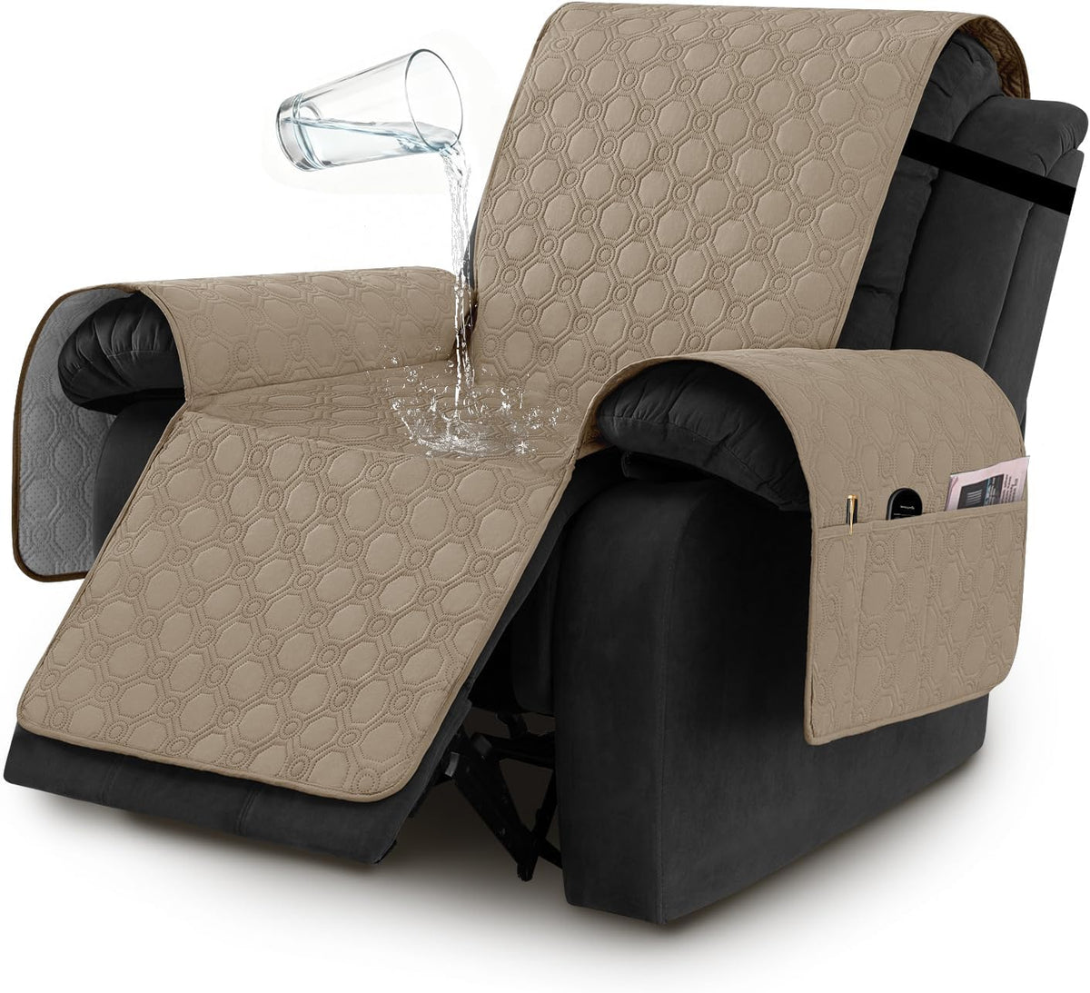 H.VERSAILTEX 100% Waterproof Recliner Chair Covers, Recliner Covers Non-Slip Stay in Place, Thick Cover for Recliner Chair with Pocket, Dog Couch Cover Protector Washable(Beige, 28")
