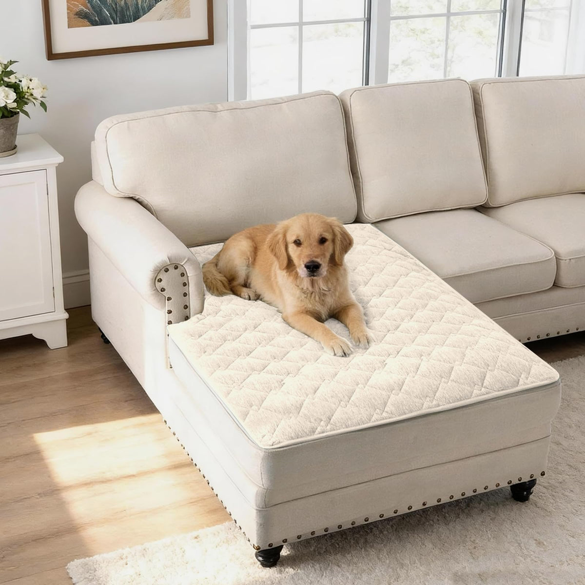 H.VERSAILTEX Chenille Couch Cover Fuzzy Sofa Cover Anti Slip Washable with Strap for Pets