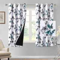 H.VERSAILTEX 100% Blackout Curtains for Living Room Camellia Floral 84 Inches Long Light Blocking Window Treatment with Black Liner Grommet Thermal Drapes, 2 Panels, Grey