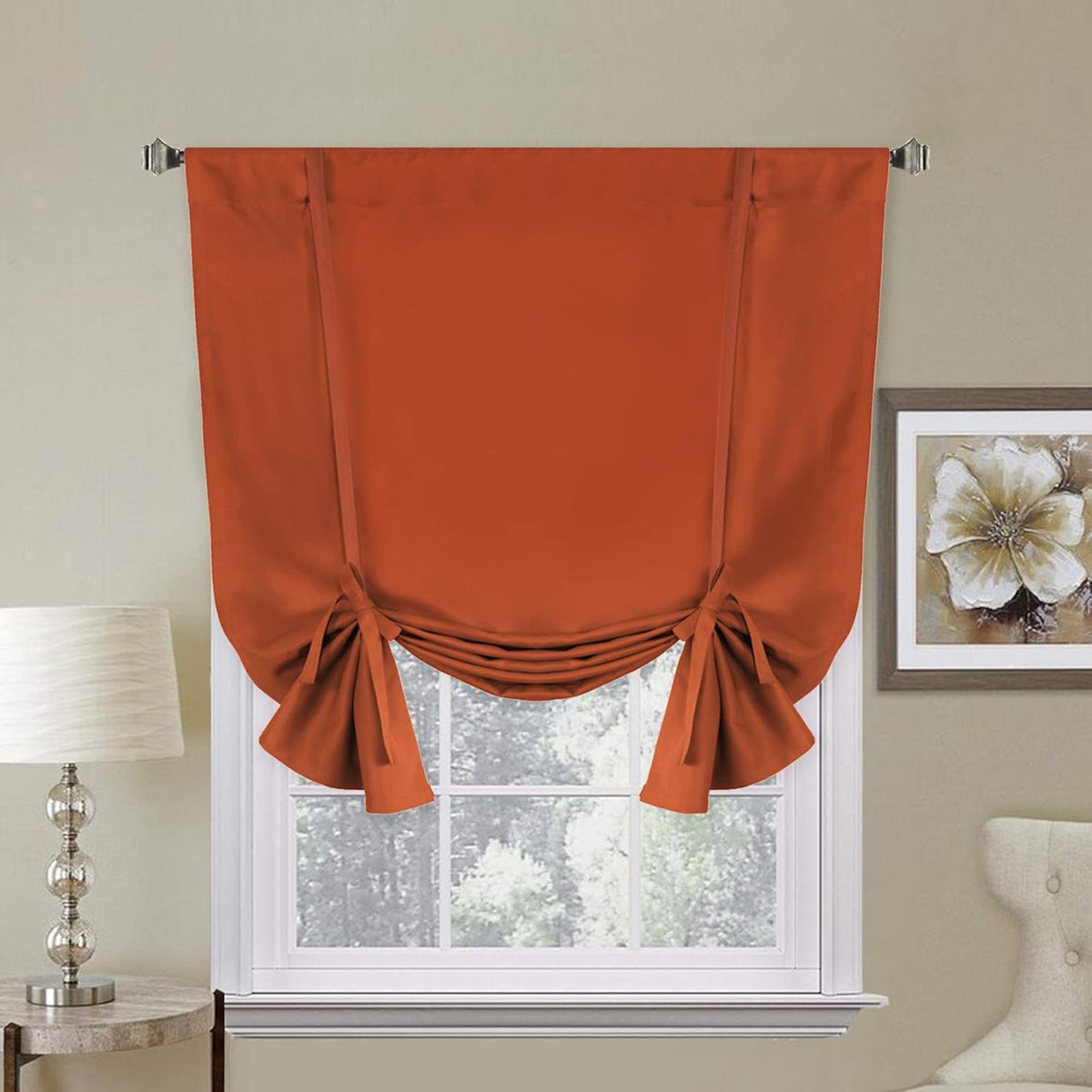 H.VERSAILTEX Blackouts Curtain for Windows - Tie Up Curtains and Valances Set Roman Balloon Blind Rod Pocket Short Curtain for Kitchen/Bathroom/Bay