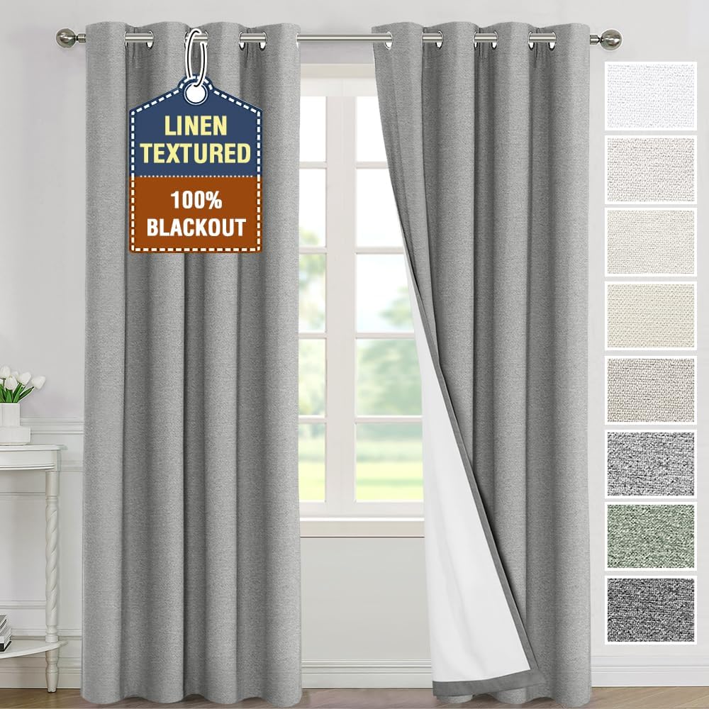 H.VERSAILTEX Elegant Full Coverage Linen 100% Blackout Drapes Heat Blocking Curtains Bedroom Curtain- Ideal for Undisturbed Sleep & Energy Efficiency, 52x84 Inch, Heather Pale Oak(Not Solid)