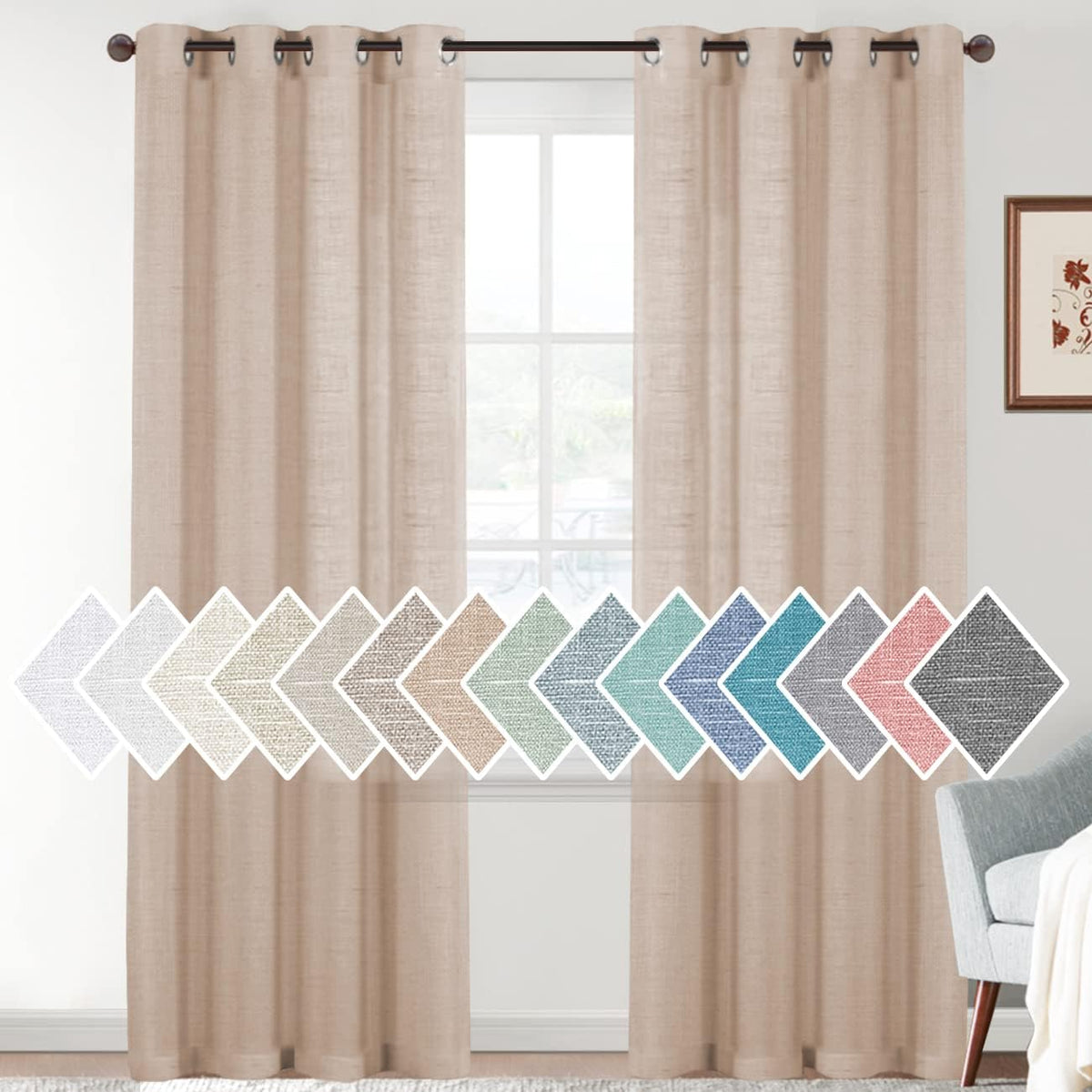 Linen Sheer Curtains Semi Sheer Light Filtering Silver Grommet 2 Panels product feature or detail image