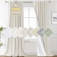100% Blackout Curtains for Bedroom Faux Linen Texture Thermal Back Tab/Rod Pocket/Hook Belt Draperies 2 Panels