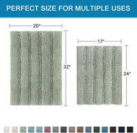 2pcs H.VERSAILTEX Sage Bathroom Rugs, Bath Mat Set of 2 Extra Thick Chenille Striped Pattern Shaggy Bath Rugs for Bathroom, Non Skid Bath Mats for Bathroom Floor