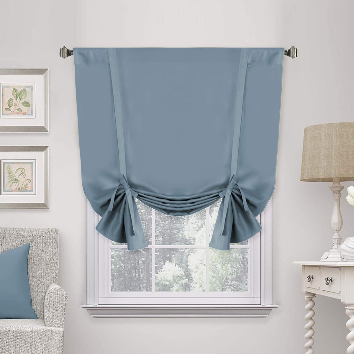 H.VERSAILTEX Blackouts Curtain for Windows - Tie Up Curtains and Valances Set Roman Balloon Blind Rod Pocket Short Curtain for Kitchen/Bathroom/Bay