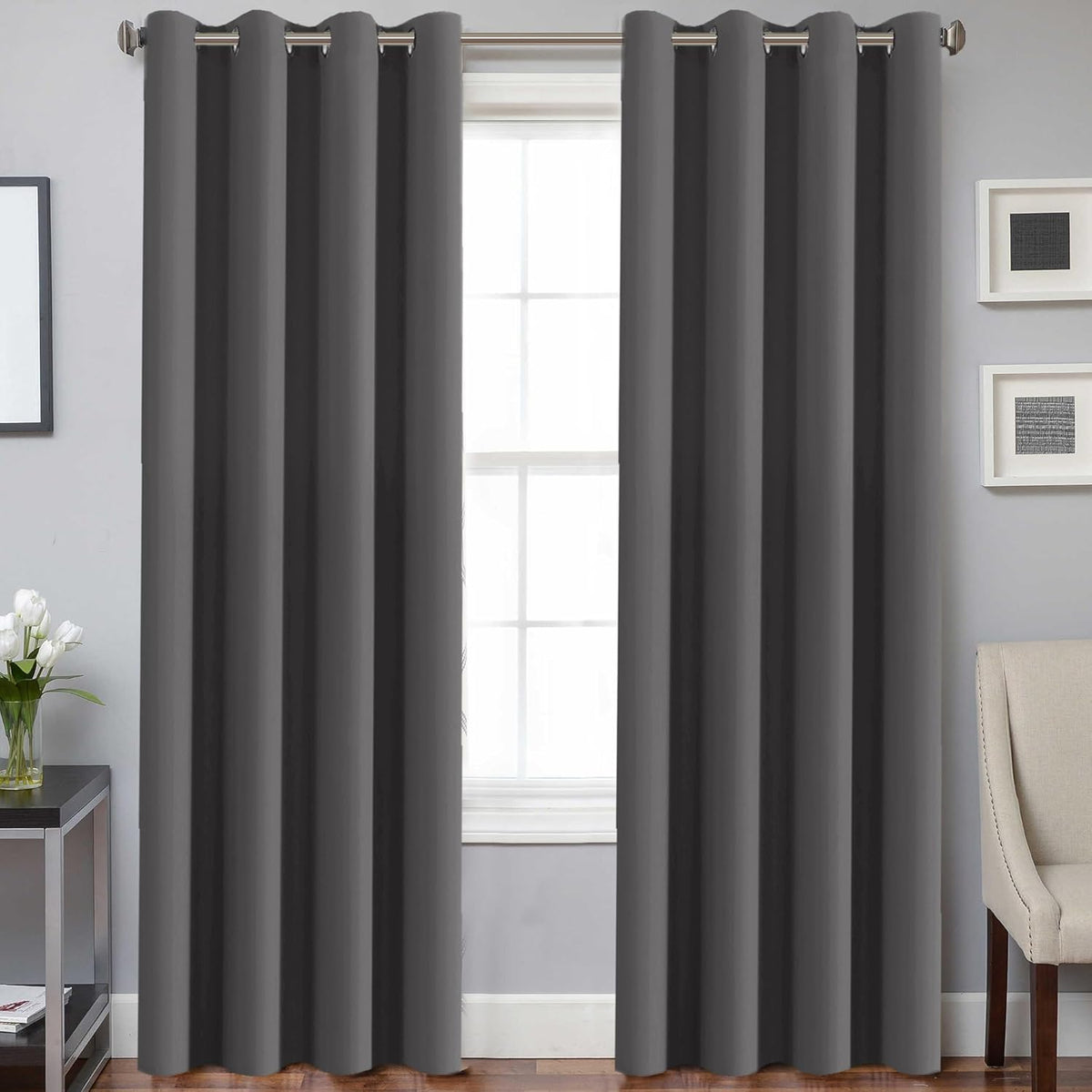 H.VERSAILTEX Stone Blue Blackout Curtains for Bedroom/Living Room 2 Panels Set - Thermal Insulated Room Darkening Grommet Top Blue Curtains