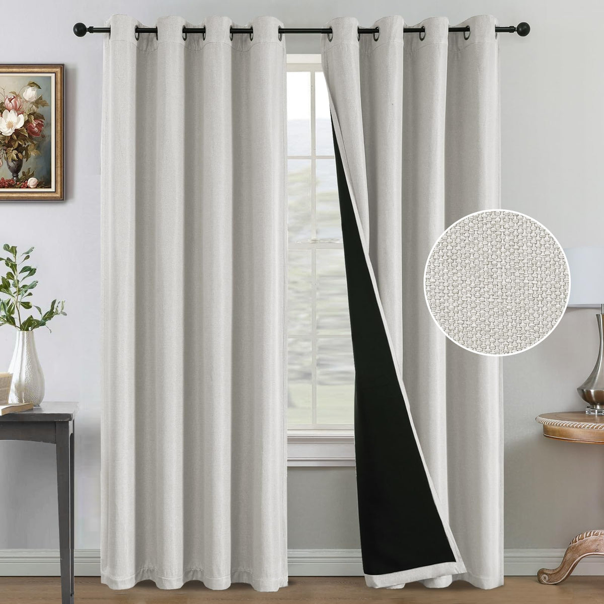 H.VERSAILTEX Farmhouse Boho Curtains for Living Room 90% Blackout Energy Efficient Grommet 2 Panels